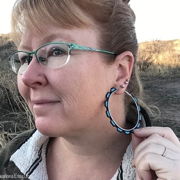 Turquoise Beaded Hoops, New, Handmade by Me - Picture 14 of 14